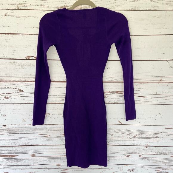 Windsor S Purple Cutout Long Sleeve Fitted Short Mini Knit Sweater Dress - Picture 7 of 9